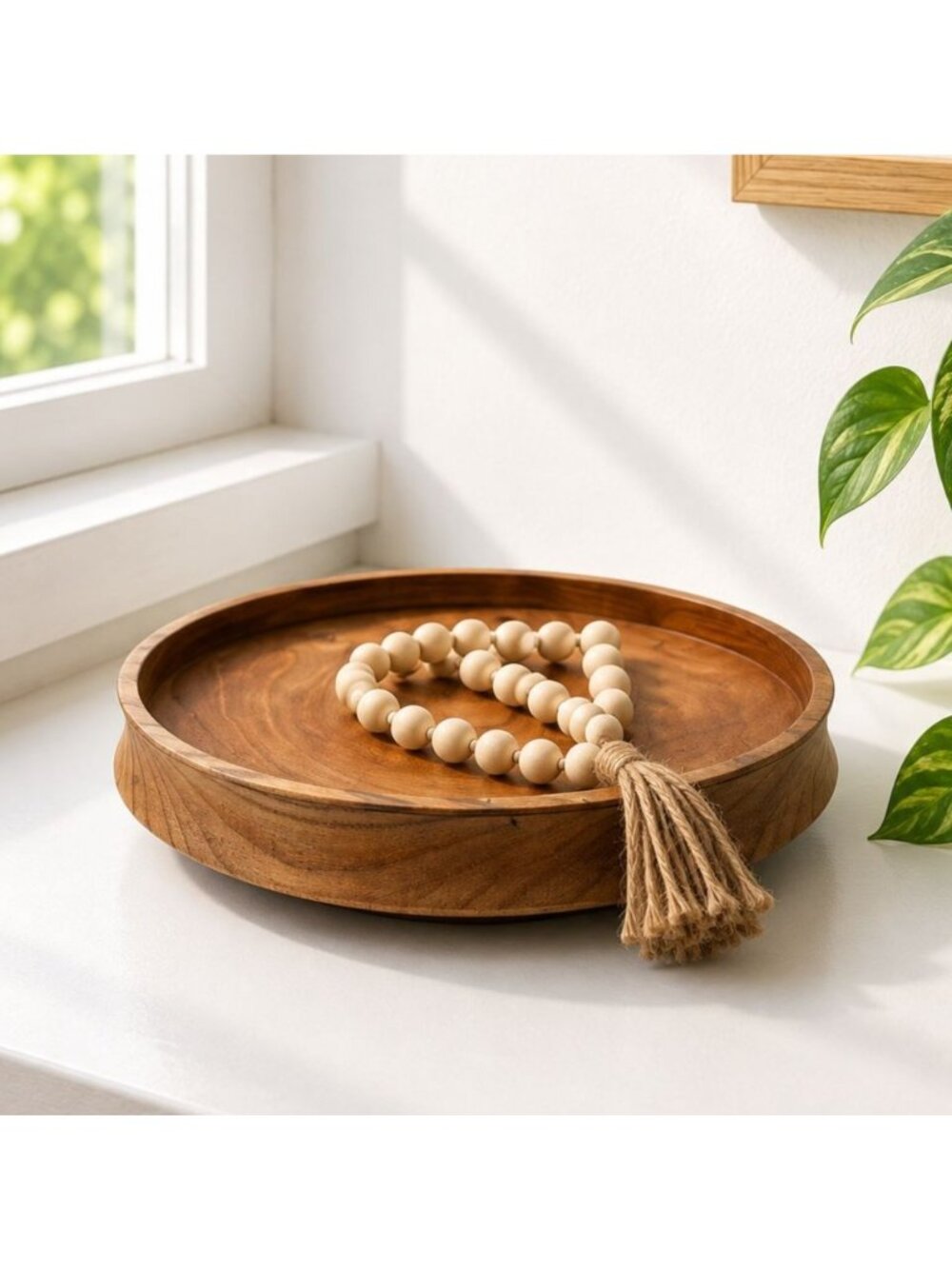 Handcrafted Wooden Decorative Tray 12-Inch Round Rustic Finish Ideal For Centerp